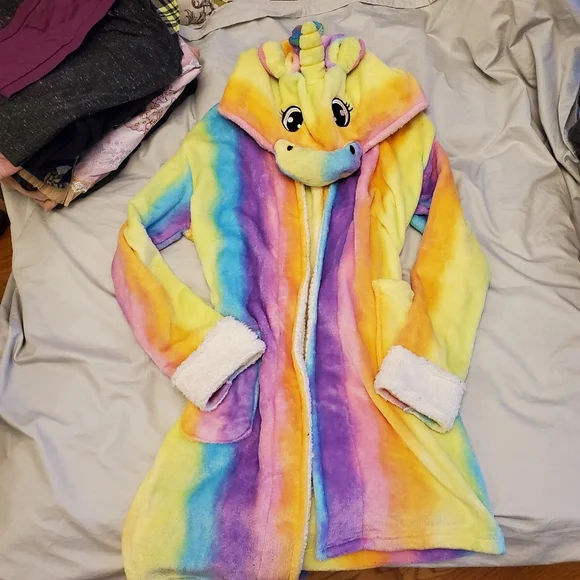 Rainbow Unicorn Plush bathrobe women's Small y2k festival - Picture 2 of 11